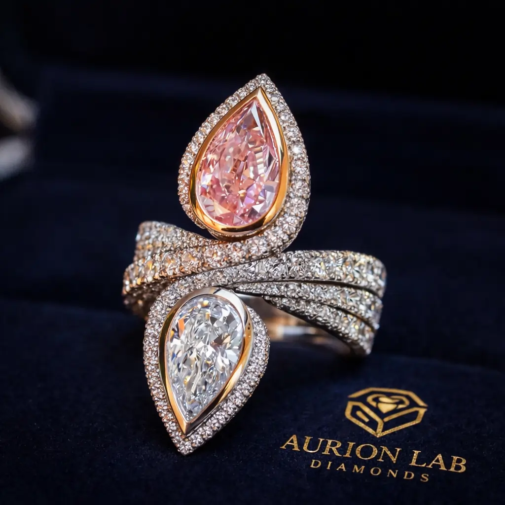 pink and white pear lab grown diamonds earrings