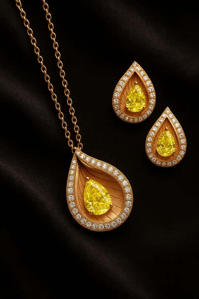 fancy yellow pear shape diamond set