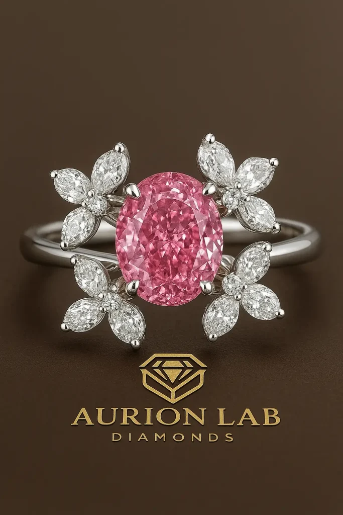 pink oval shape diamond ring with white pears