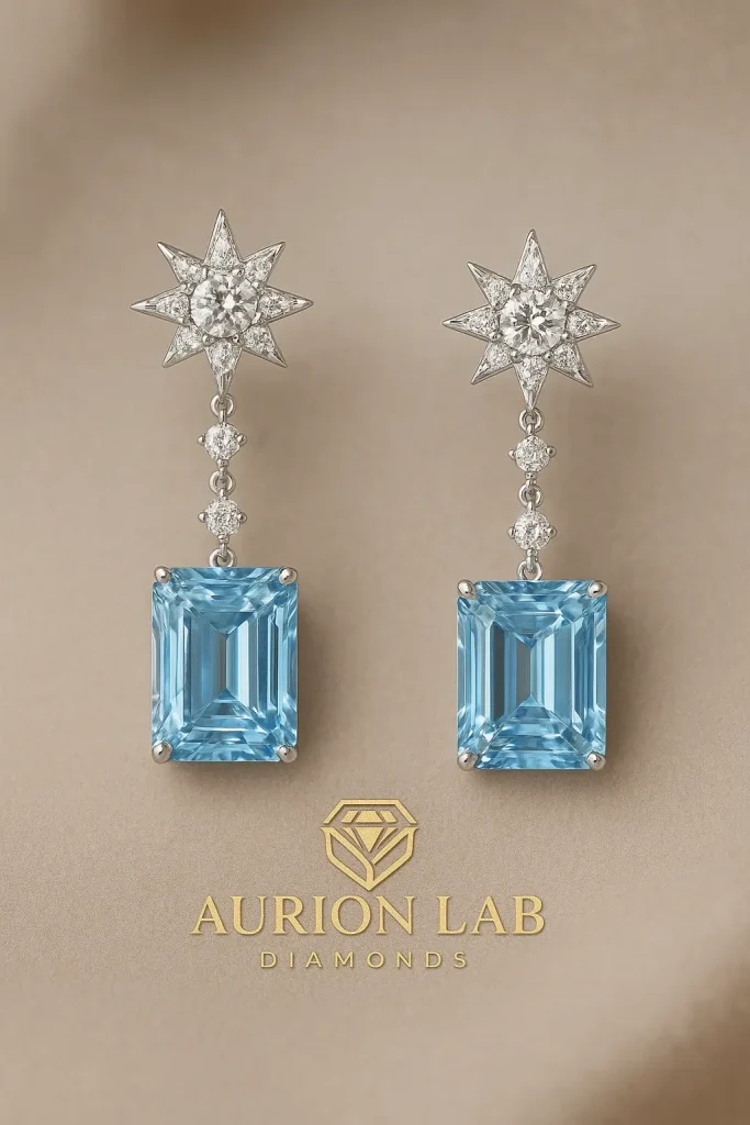 FANCY BLUE Emerald Cut Lab-Grown DIAMONDS EARRINGS