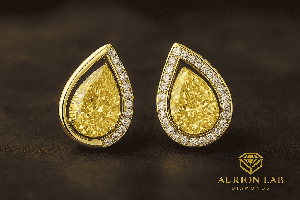 FANCY YELLOW PEAR CUT LAB GROWN DIAMONDS EARRINGS and lab grown diamond jewellery