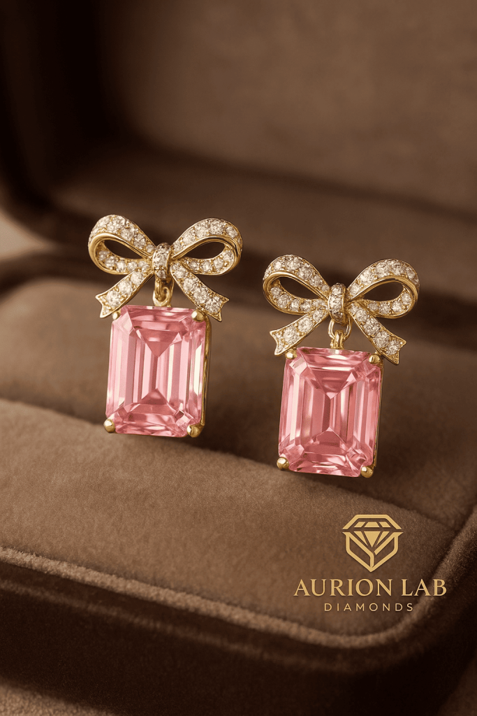 FANCY PINK Emerald-Cut LAB GROWN DIAMONDS EARRINGS