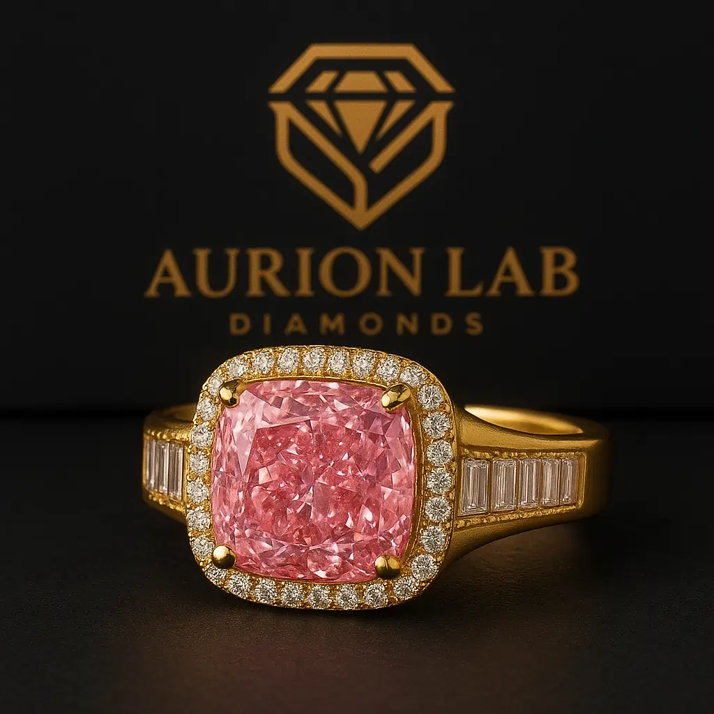 pink cushion cut baguette diamond ring