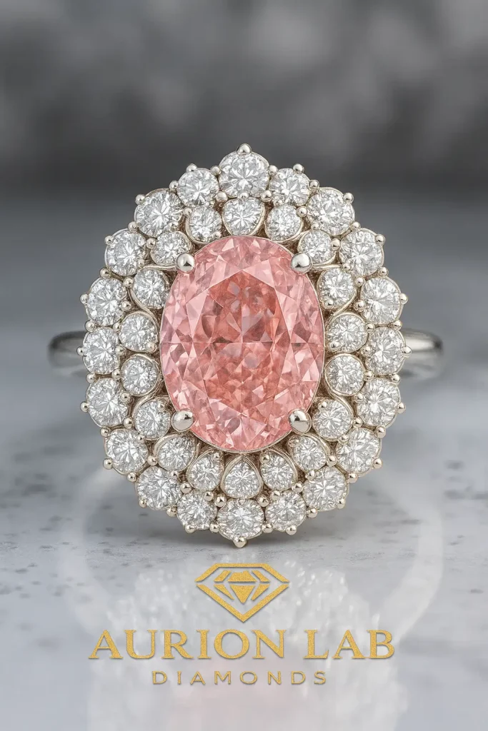fancy pink oval cut diamond ring