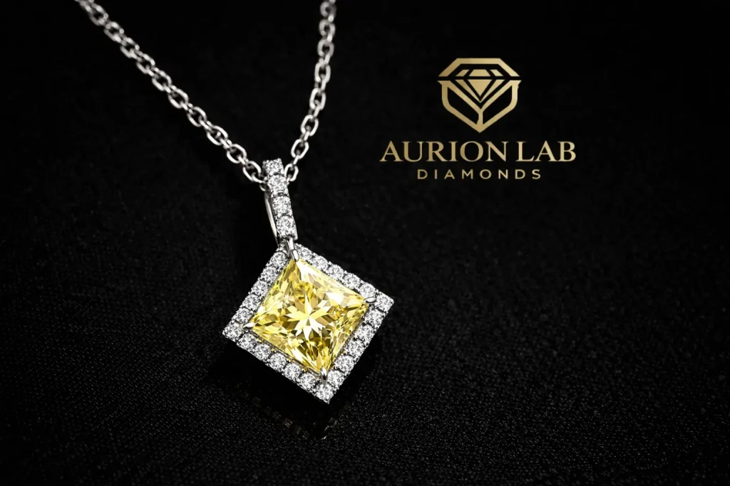 fancy yellow princess cut diamond necklace