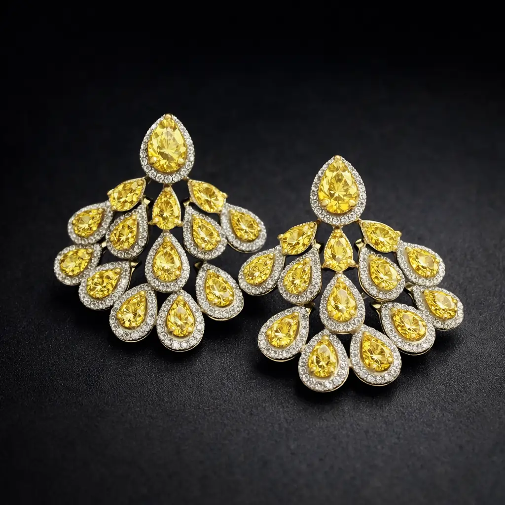 yellow pear shape diamonds earrings