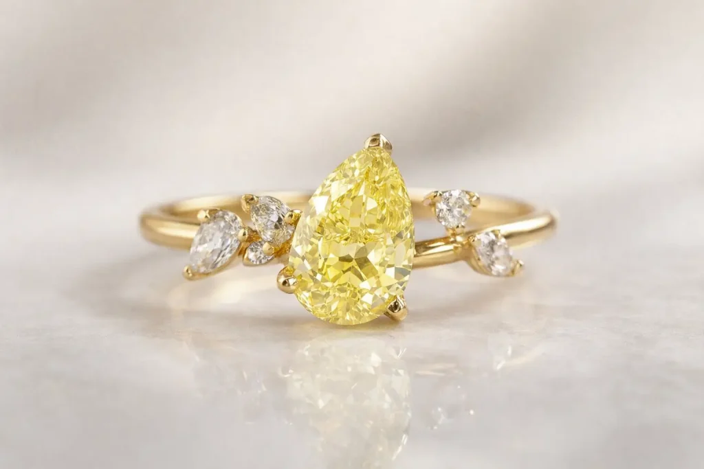 lab grown yellow pear cut diamond ring